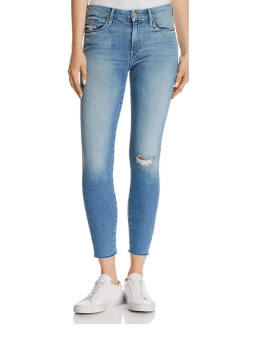 MOTHER High Waisted Looker Crop Jeans Size 28 Busted Knee Distressed Edgy